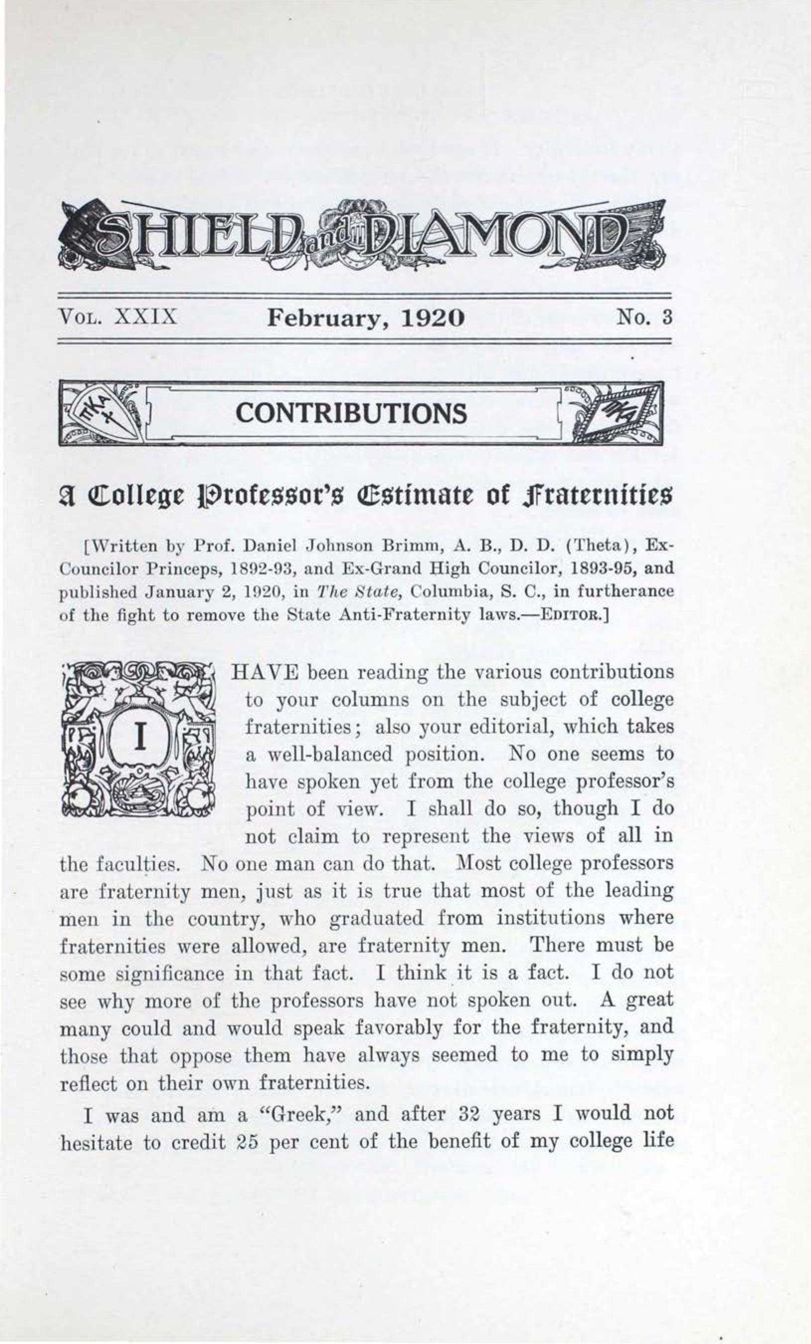 A College Professor's Estimate of Fraternities